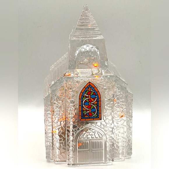 Vintage Avon Silent Night Pressed Clear Glass Church Stained Glass Window 1992 - Picture 2 of 11